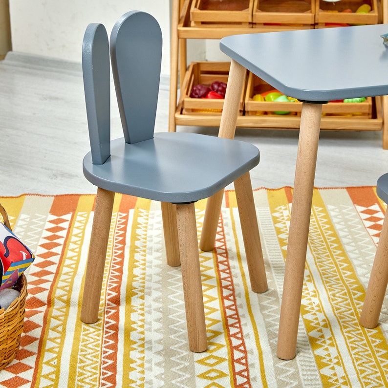 Holz-Montessori Tisch und Stühle für Kinder-Baby Stuhl-Holz Kinder Tisch und Stuhl Set-Aktivität Tisch-Kaninchen Stuhl-Toodler Geschenk Bild 4