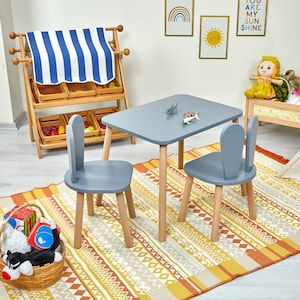 Table et chaises Montessori en bois pour enfants-chaise pour bébé-Ensemble table et chaises en bois pour enfants-Table d'activités-Chaise lapin-Cadeau pour enfant image 3
