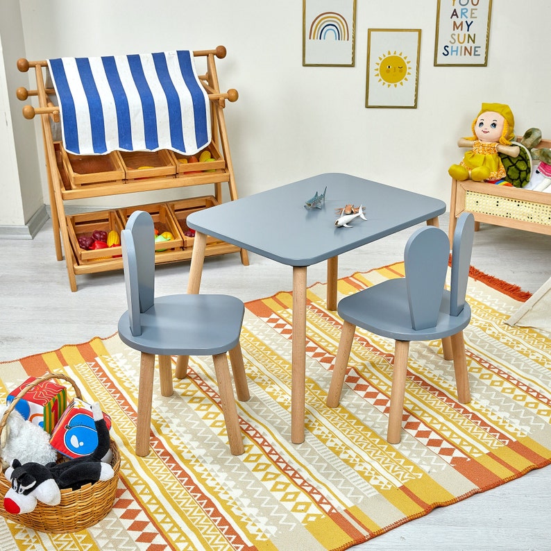 Table et chaises Montessori en bois pour enfants-chaise pour bébé-Ensemble table et chaises en bois pour enfants-Table d'activités-Chaise lapin-Cadeau pour enfant image 3