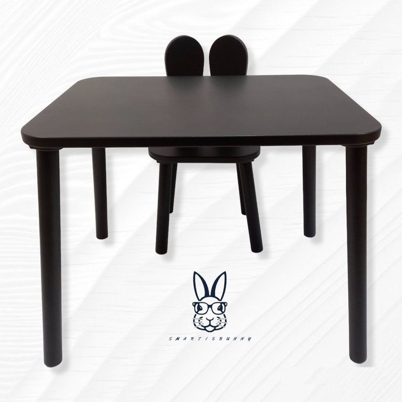 Ensemble table et chaise pour enfant en bois noir pour babyboss-Table et chaise Montessori-Table pour enfant en bois faite main-Chaise de table pour tout-petits, meubles pour enfants image 3