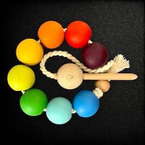 Wood Lacing Toy,rainbow sorting gift,threading toy wooden,travel toys ideas-Montessori Baby Kids Learning toddler Toys, open ended toys