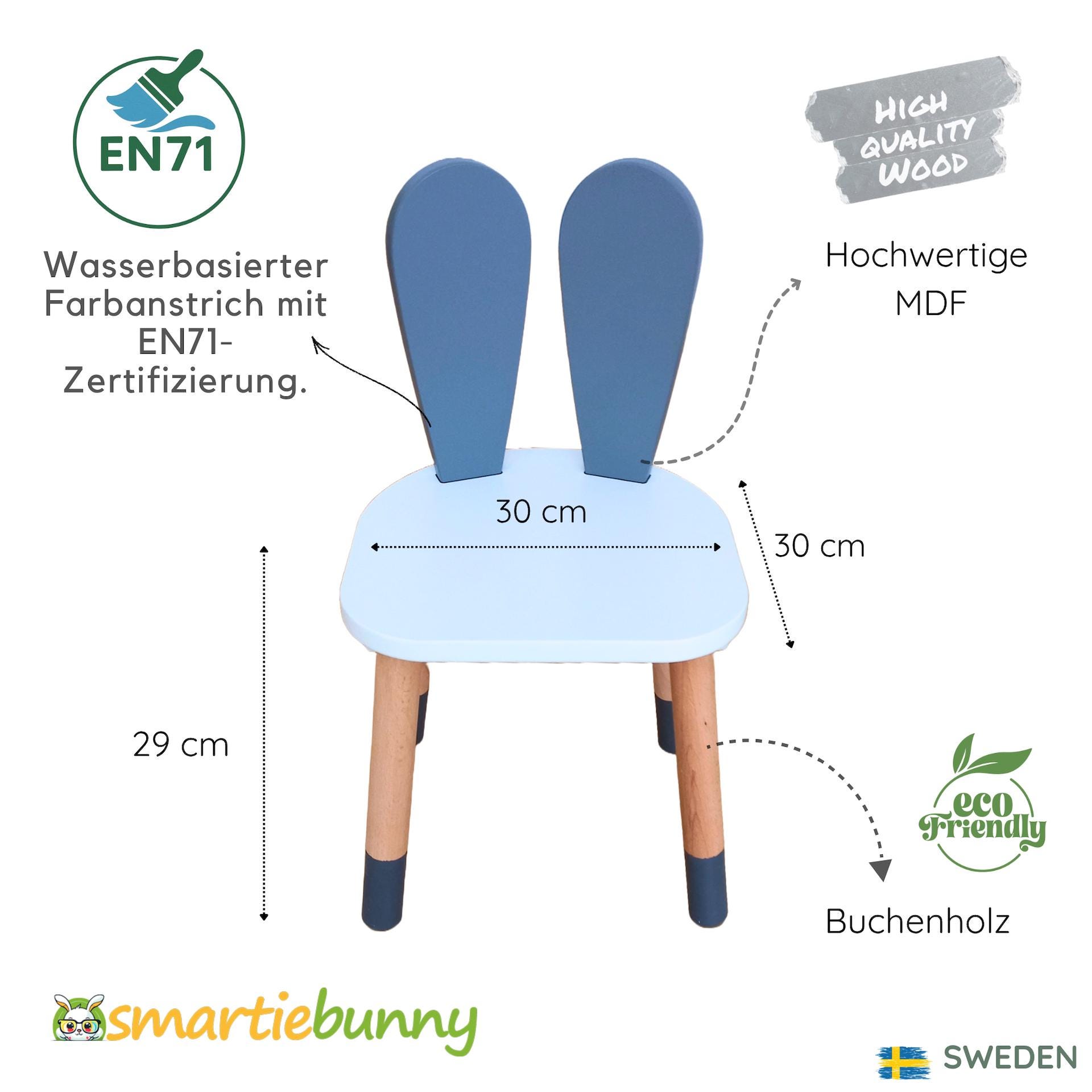 メラニー Handmade Wooden Kids Table and Bunny Chair Set: Montessori