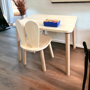 SmartieBunny wooden kids table and chair set-Montessori furniture-Natural kids furniture set-Wooden Toddler chair and activity table