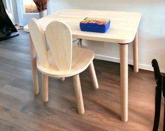 Smartie-Bunny wooden kids table and chairs set-Montessori furniture-Neutral kids set-Wooden kid table-Toddler table