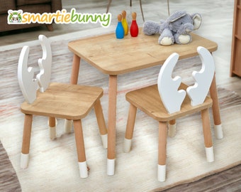 Enfant Meubles pour bébé-Chaise en bois et table d'enfant faite main pour chambre d'enfant-Table de jeu Montessori en bois pour tout-petit-Ensemble d'apprentissage préscolaire