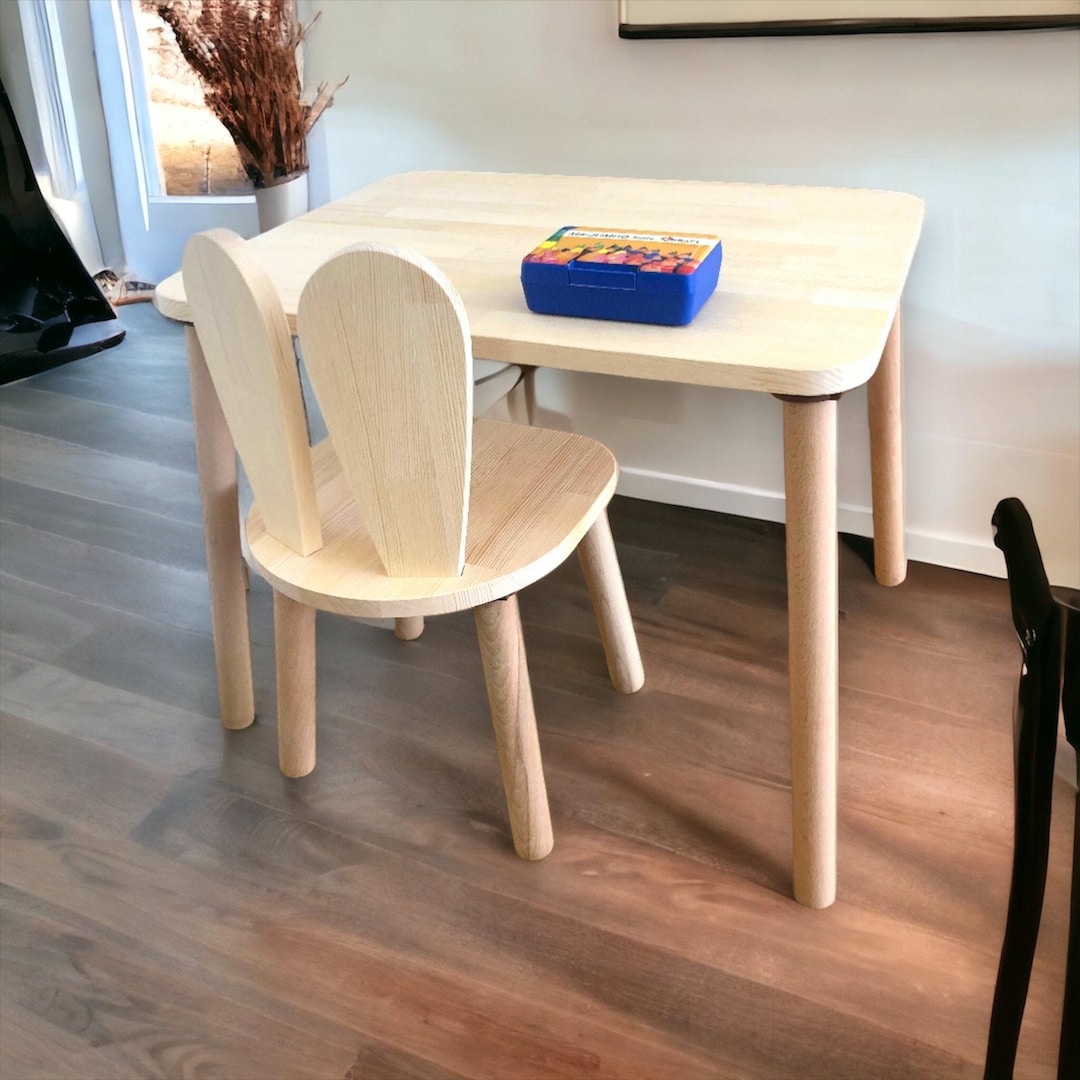 Montessori Table With Chairs -wooden Kids Table and Bunny Chair Set ...