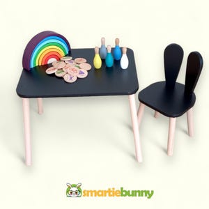 Toddler Table and Chair Set , Wooden Kids Montessori Furniture with Bunny Chair , Activity table for Drawing & Play , chair for children