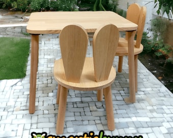 Ensemble table et chaise pour enfant fait main SmartieBunny® - Table d'activités Montessori en bois pour enfants avec chaise pour bébé -