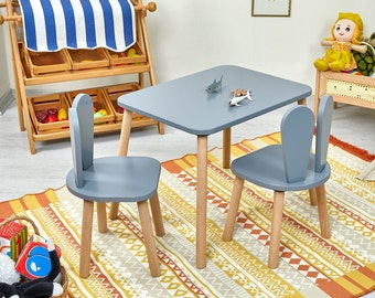 Montessori Table-Montessori Chair-Wooden table and chairs for kids-Wooden Kids Table And Chair Set-Activity Table-Rabbit Chair-Toodler Gift