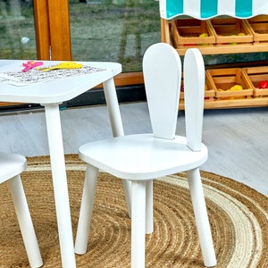 Enrich your kidsroom style with our unique Wooden Chair For Kids . Rabbit chairs also generally our Montessori Table And Chair set is made with high quality materials. Children can use it as an activity table.  Christmas gift for toddler.