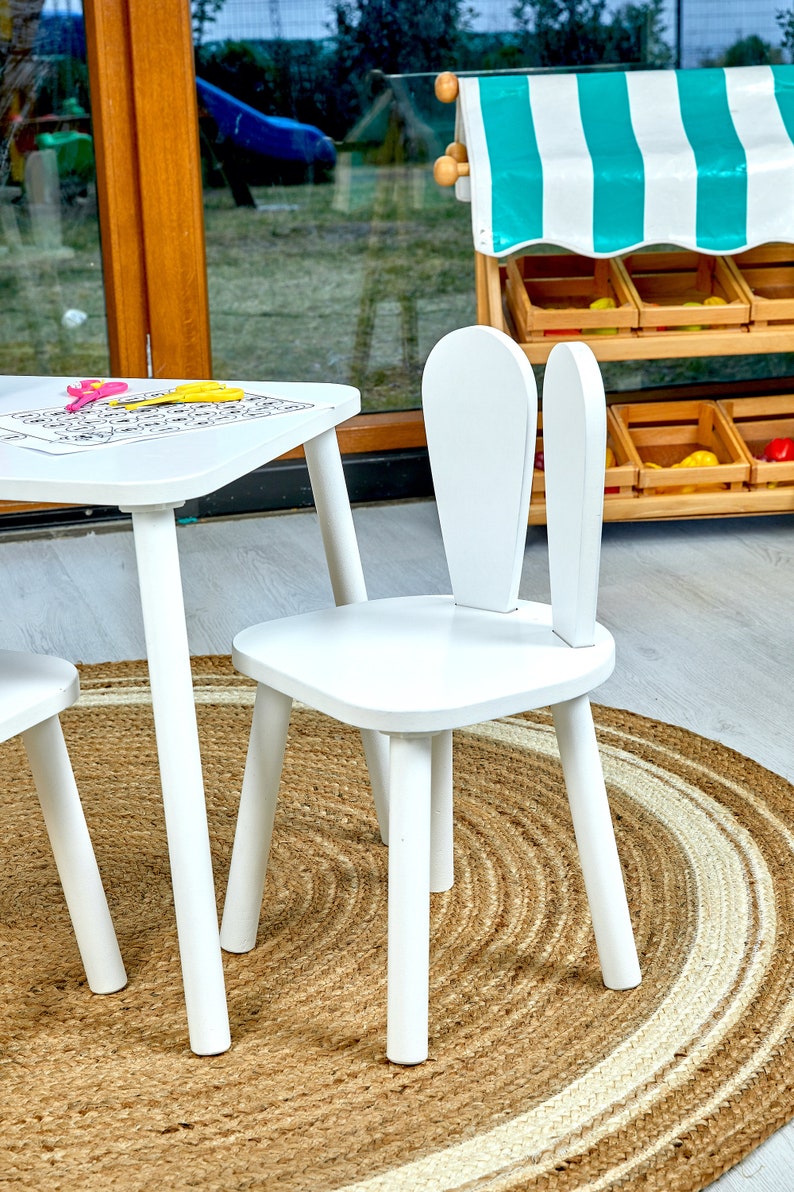 Enrich your kidsroom style with our unique Wooden Chair For Kids . Rabbit chairs also generally our Montessori Table And Chair set is made with high quality materials. Children can use it as an activity table.  Christmas gift for toddler.