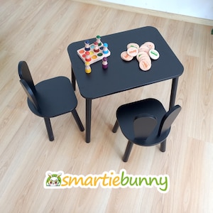 wooden play table set for kids in black, toddler table and chair set-Montessori table and  chairs-Handmade wooden kids table-Toddler desk