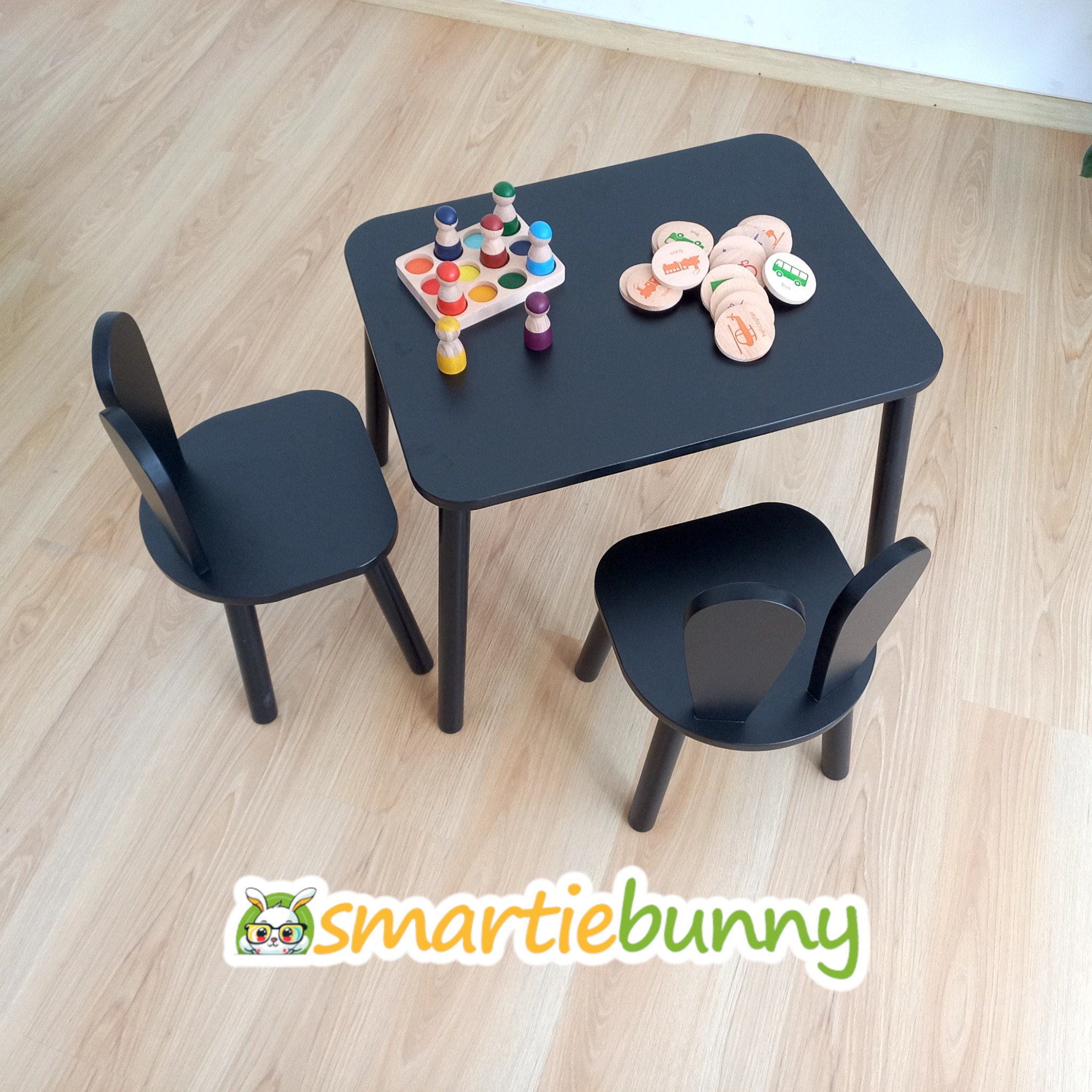Black childrens table and chairs cheap