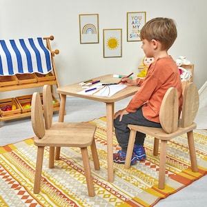 Conjunto de mesa e cadeira Montessori de madeira | Mesa de atividades para bebês com cadeira para bebês | Móveis para sala de jogos infantil