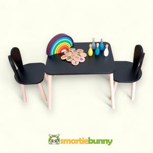 Black Wooden Kids table and chair set for babyboss-Montessori table and chair-Handmade wooden kids table-Toddler Table Chair,Kids Furniture