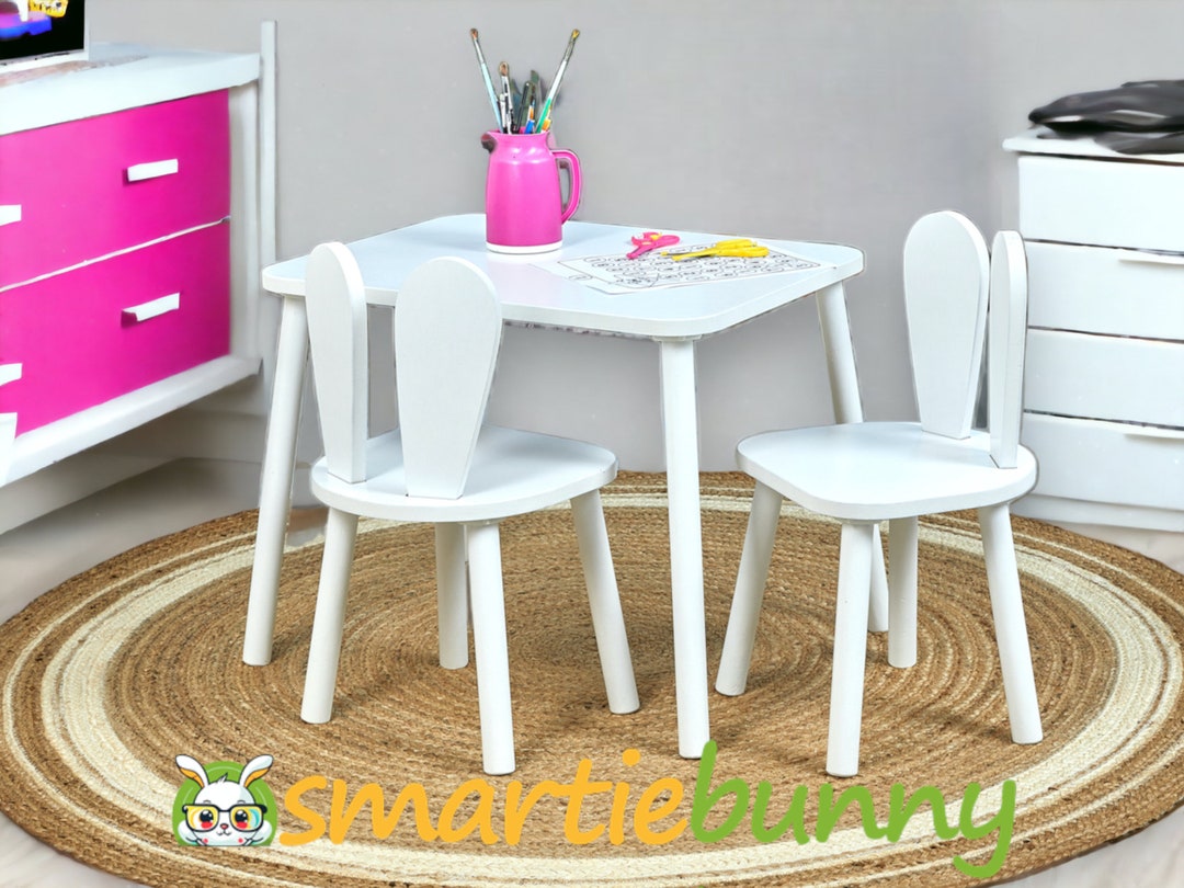 White Kids Table and Rabbit Chair Set: Montessori Furniture - Etsy