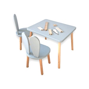 Wooden table and chairs for kids-Montessori Table-Montessori Chair-Wooden Kids Table And Chair Set-Activity Table-Rabbit Chair-Toodler Gift