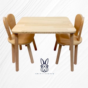 Montessori Table And Chair-Wooden Kids Table And Chair Set-Wooden Activity Table-Rabbit Chair-Wooden Chair For Kid-Wooden Table-Wooden Chair