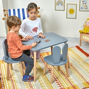 Wooden table and chairs for kids-Montessori Table-Montessori Chair-Wooden Kids Table And Chair Set-Activity Table-Rabbit Chair-Toodler Gift