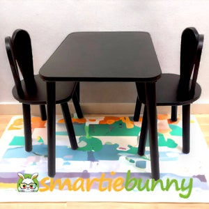 Smartie-Bunny wooden table and chair set is produced from first quality wood, materials used in this Montessori table and chair set are suitable for children use.