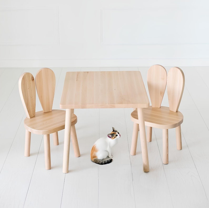 Chaise Smartie-Bunny, ensemble table et chaises en bois pour enfants, table en bois, chaise en bois pour enfants, table et chaise Montessori, table d'activités en bois image 1
