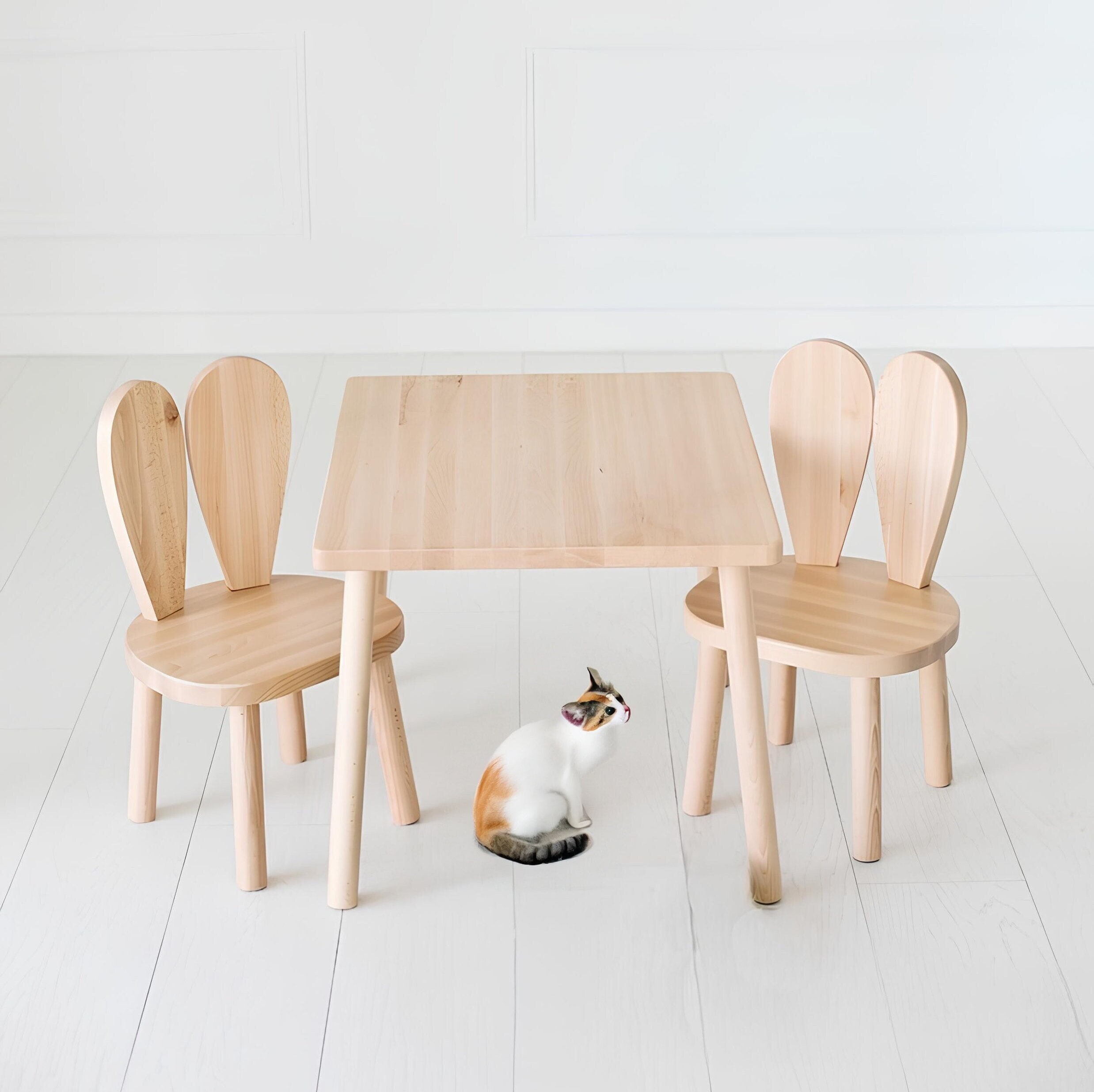 DecHome Set Tavolino con 2 Sedie per Bambini a Forma di Orsetto in Legno  colore Grigio - DCH-3121048B