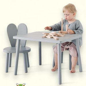 Holz-Montessori Tisch und Stühle für Kinder-Baby Stuhl-Holz Kinder Tisch und Stuhl Set-Aktivität Tisch-Kaninchen Stuhl-Toodler Geschenk Bild 9