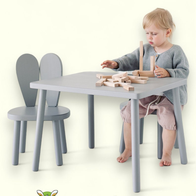 Holz-Montessori Tisch und Stühle für Kinder-Baby Stuhl-Holz Kinder Tisch und Stuhl Set-Aktivität Tisch-Kaninchen Stuhl-Toodler Geschenk Bild 9