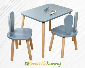 Montessori Table-Montessori Chair-Wooden table and chairs for kids-Wooden Kids Table And Chair Set-Activity Table-Rabbit Chair-Toodler Gift