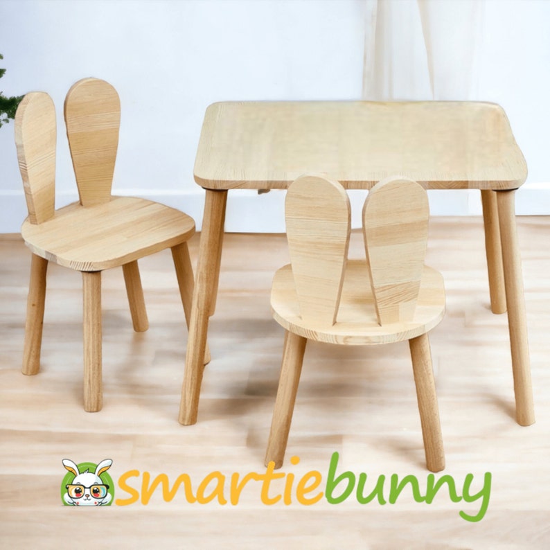 Smartie-Bunny Chair, Wooden Kids Table And Chair Set, Wooden Table, Wooden Chair For Kids, Montessori Table And Chair, Wooden Activity Table image 10
