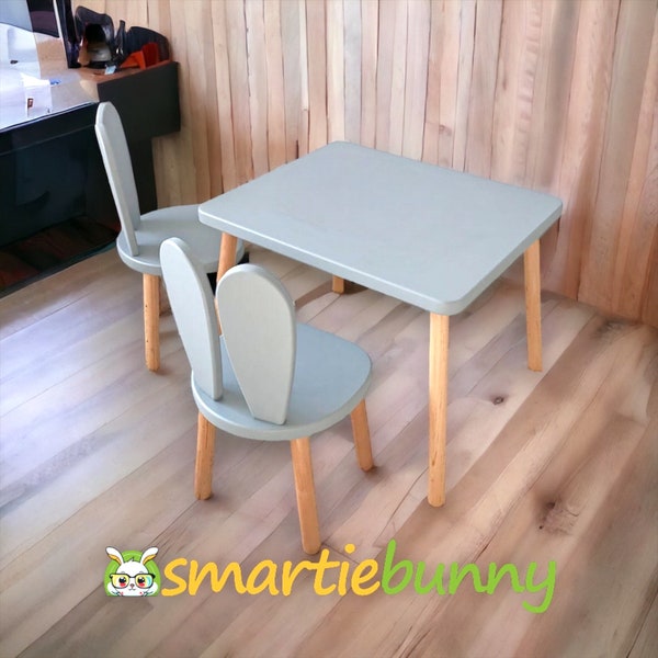 Tavolo Montessori-Sedia Montessori-Tavolo e sedie in legno per bambini-Set tavolo e sedia per bambini in legno-Tavolo attività-Sedia coniglio-Regalo per bambini