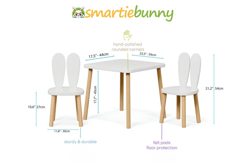 Smartie-Bunny Chair, Wooden Kids Table And Chair Set, Wooden Table, Wooden Chair For Kids, Montessori Table And Chair, Wooden Activity Table image 9
