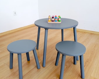 Desk and stool for kids room furniture-Kids Round table and Stool set-monessori wood white desk for toddler -scandi kids table and stool set