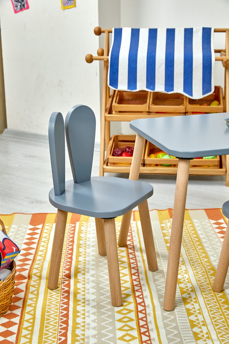 Wooden table and chairs for kids-Montessori Table-Montessori Chair-Wooden Kids Table And Chair Set-Activity Table-Rabbit Chair-Toodler Gift