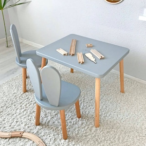 Wooden Montessori table and chairs for kids-baby Chair-Wooden Kids Table And Chair Set-Activity Table-Rabbit Chair-Toodler Gift