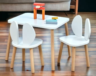 Table et chaise Montessori, ensemble table et chaise en bois pour enfants, table en bois, chaise en bois pour enfants, table d'activités en bois - cadeau de Noël pour enfants