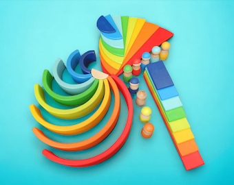 Handmade Waldorf Rainbow Stacker: Montessori Wooden Toy Set