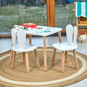 Wooden kids table | Montessori small kids chair | Wooden Kids Table And Chair Set | Kids Playing Desk | Rabbit Chair-Toodler Gift
