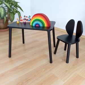 Black Wooden Kids Table and Chair Set for Babyboss-montessori Table and ...