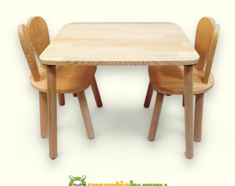 Ensemble table et chaise pour enfant en bois fait main, bureau pour enfant et chaise pour bébé d'inspiration Montessori pour meubles de salle de jeux - Petite table neutre pour enfants