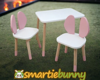 Table Montessori - Chaise Montessori - Table et chaises en bois pour enfants - Ensemble table et chaises en bois pour enfants - Table d'activités - Chaise lapin - Cadeau pour enfant