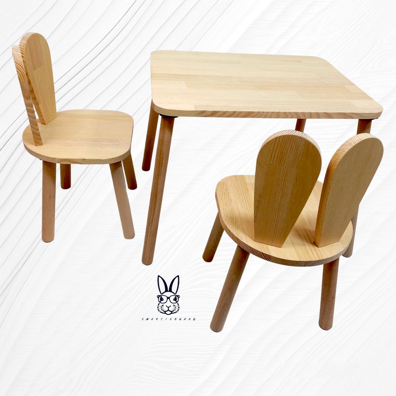 Creativity is the key to a childs development according to Montessori. Smartie-Bunny children s table and chair set encourages your little ones to play, paint and create in style. The rabbit ear chair has a design that is optimized for children s