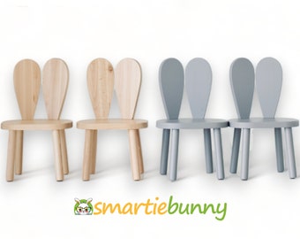 Smartie-Bunny Chair - Chaise en bois pour chambre d'enfant - Table et chaise Montessori - Ensemble table et chaise en bois pour enfant - Meubles Montessori - Chaise d'enfant