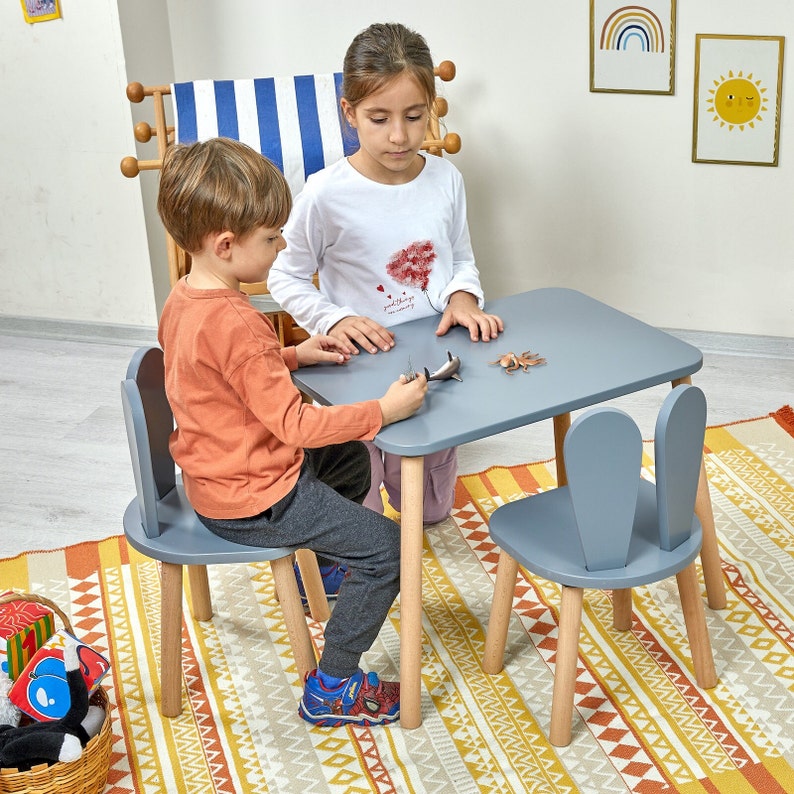 Table et chaises Montessori en bois pour enfants-chaise pour bébé-Ensemble table et chaises en bois pour enfants-Table d'activités-Chaise lapin-Cadeau pour enfant image 6