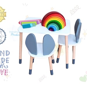 Montessori Wooden Kids Table and Chair Set - Handmade Toddler Furniture with EN71 Safety - Natural Beech Wood Children's Activity Table
