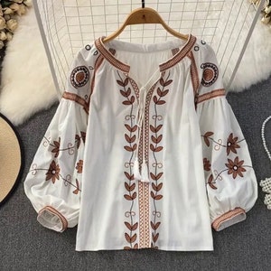 Embroidery national women’s shirt blouse top female women traditional loose shirt long sleeve gift for women mother’s day gift