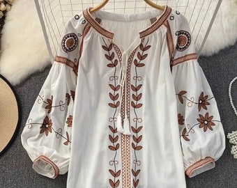 Embroidery national women’s shirt blouse top female women traditional loose shirt long sleeve gift for women mother’s day gift