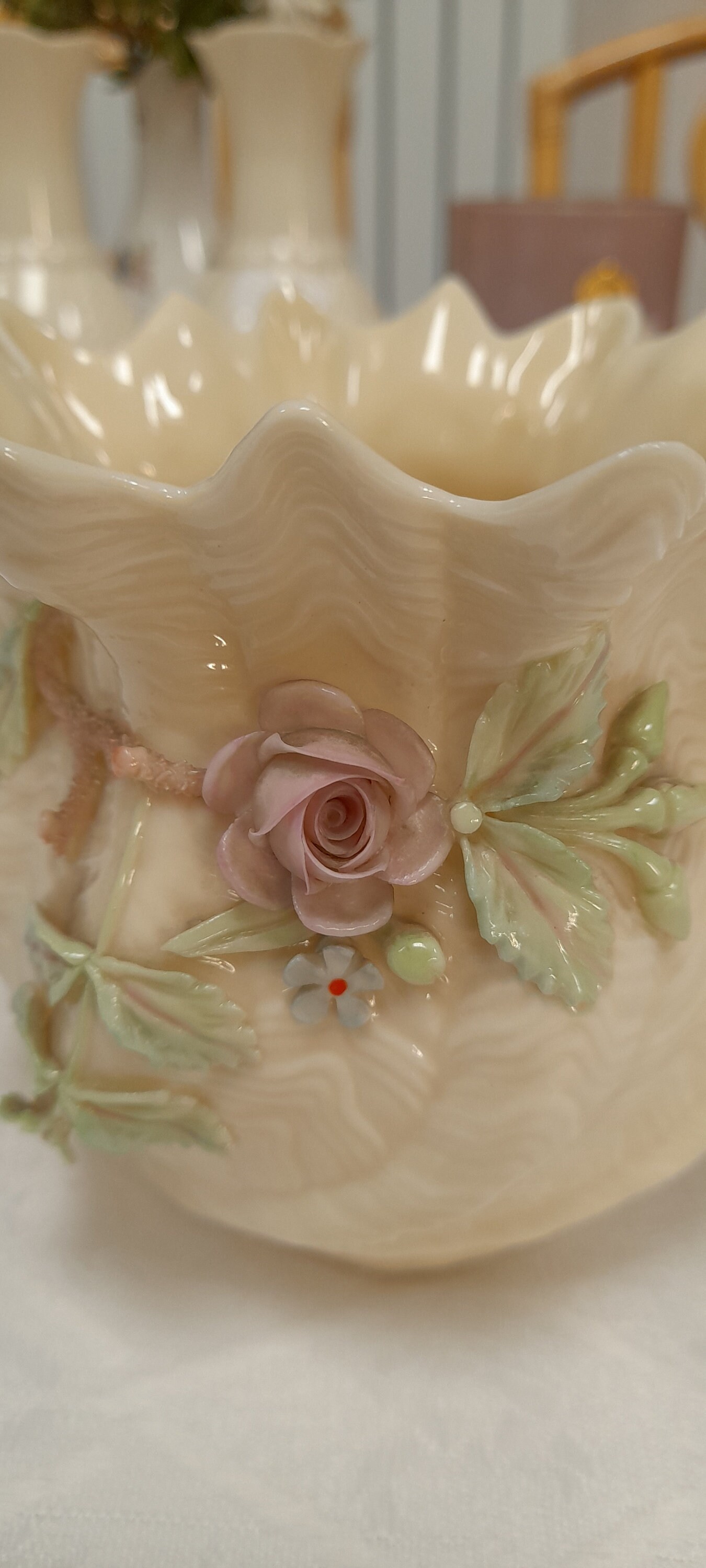 Belleek Pottery Jardiniere, 3rd Green Mark, 1965 - 1980