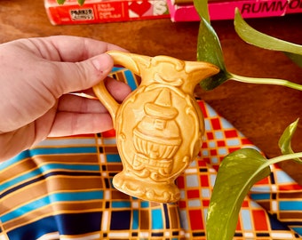 Small Vintage Mustard Yellow Ceramic Pitcher or Bud Vase