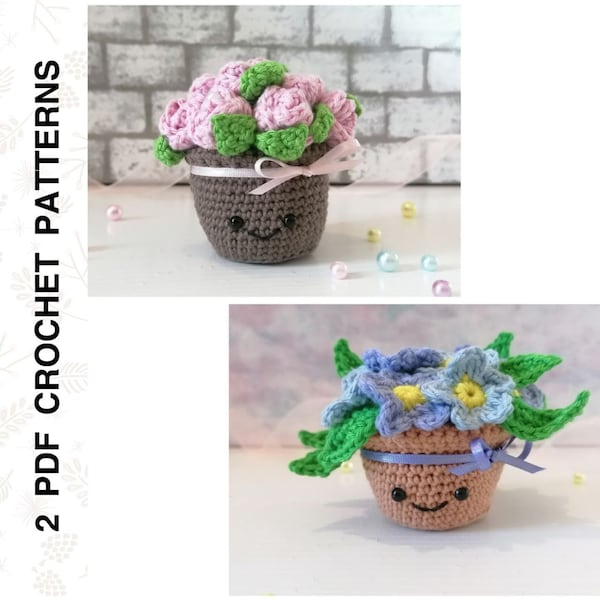 Crochet PATTERNS Set Flower Bouquet Roses and Forget-me-nots Amigurumi • PDF in English by Dutor